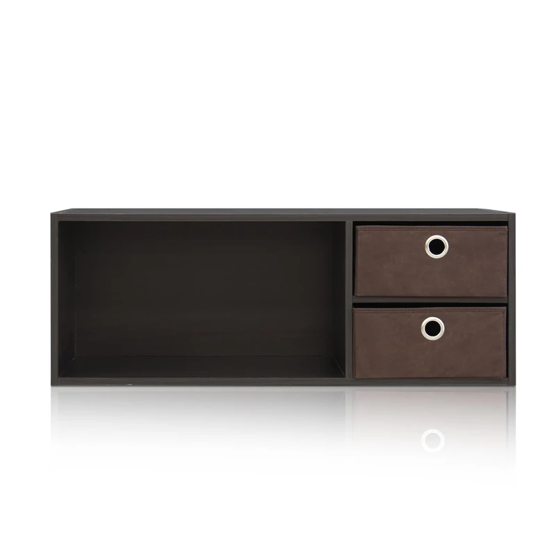 Furinno Dario Wall-mounted Storage or Desk Hutch with 2 Bin Drawers, Espresso/Brown - Image 1