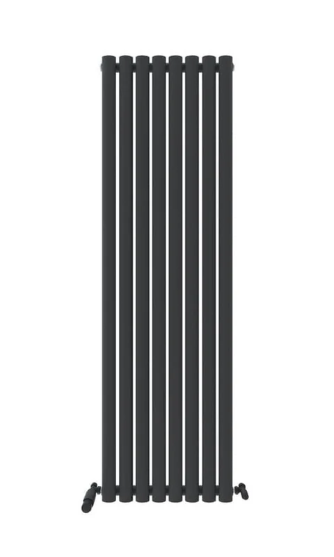 iBathUK Strata Wall Mounted Vertical Single Oval Panel Radiator, 8-Column Steel, Hydronic Central Heating, High Thermal Output, Modern Designer Radiator for Bathroom in Matt Anthracite, 1600 × 472mm