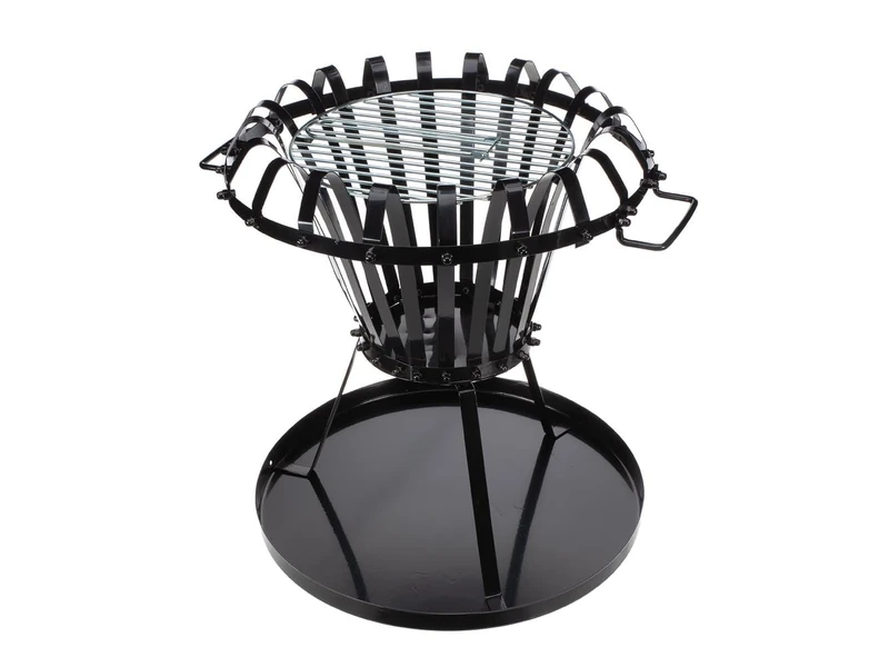 PEREL Cast Iron Fire Pit and Grill with Ash Tray - Black