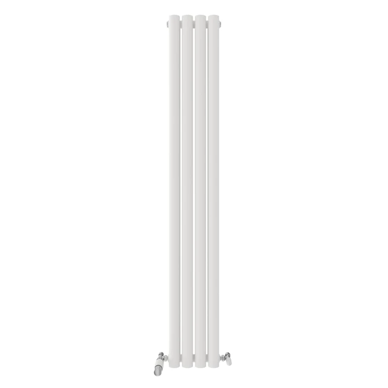 iBathUK Strata Wall-Mounted Vertical Double Oval Panel Radiator, 4 Column Steel High Thermal Output Hydronic Central Heating, Designer Modern Radiator in Matt White, 1600 × 236mm