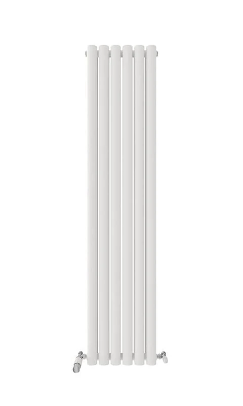 iBathUK Strata Wall-Mounted Vertical Double Oval Panel Radiator, 6 Column Steel High Thermal Output Hydronic Central Heating, Designer Modern Radiator in Matt White, 1600 × 354mm