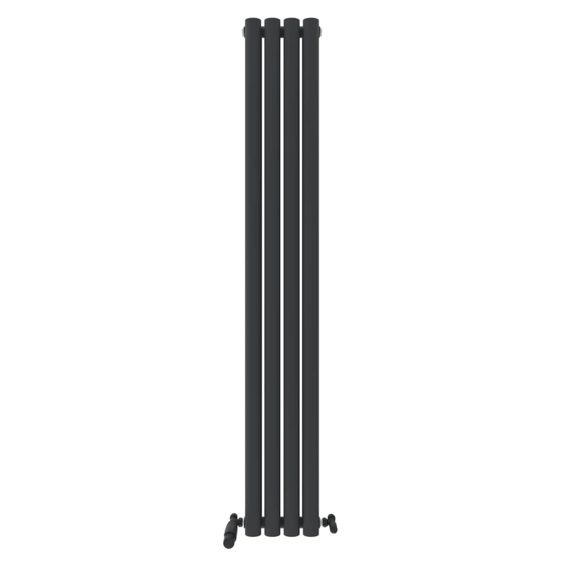 iBathUK Strata Wall-Mounted Vertical Double Oval Panel Radiator, 4-Column Steel High Thermal Output Hydronic Central Heating, Designer Modern Radiator in Matt Anthracite, 1600 × 236mm