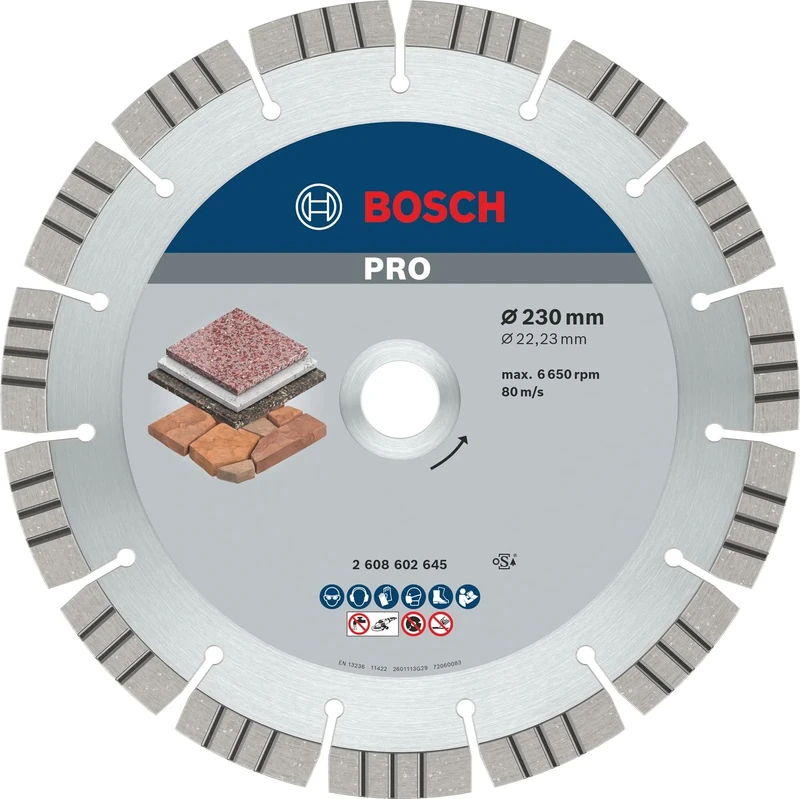 Bosch 2608602645 Diamond Cutting Disc, 230mm, 60 Grit, for Stone, Angle Grinder, Silver/Grey