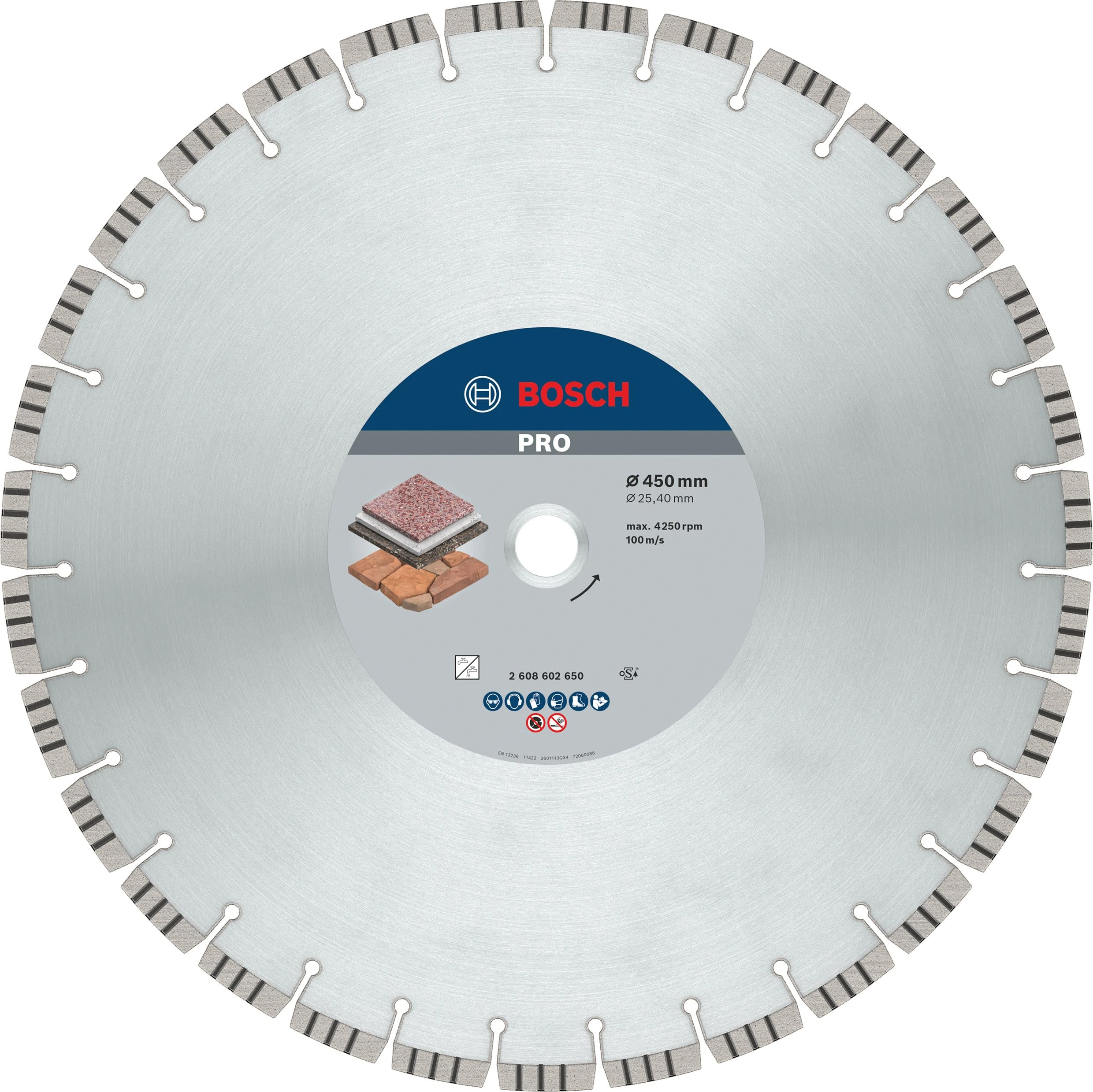 Bosch 1x PRO Stone Diamond Cutting Disc for Bore 25.4 and Table and Petrol Saws (for Soft stone, Hard stone, Ø 450 mm, Professional Accessory Table Circular Saw, Petrol Saw)