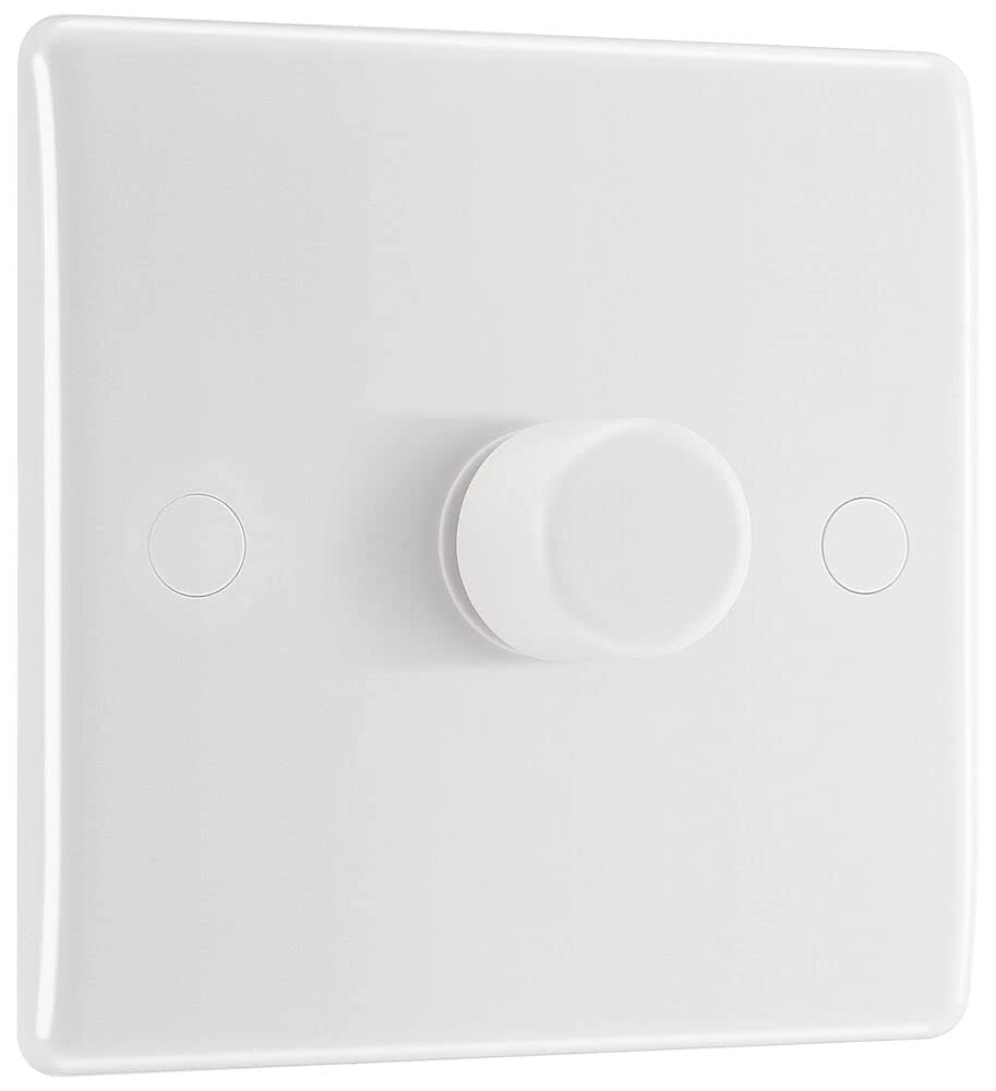 BG Electrical Intelligent Single Wall Dimmer Switch, 2 Way, Round Edge, Nexus 800 Series, White Moulded, 200W, 881
