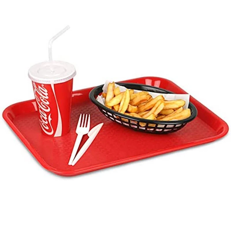 Genware CT1014-05 Polypropylene Fast Food Tray, Small, Red, 355mm Length, 274mm Width, Pack of 12