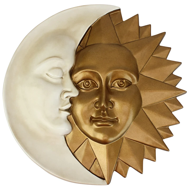 Design Toscano Celestial Harmony Sun and Moon Outdoor Wall Sculpture, Polyresin, Faux Ivory and Gold, 39.5 cm, 15.50" x 2.00"