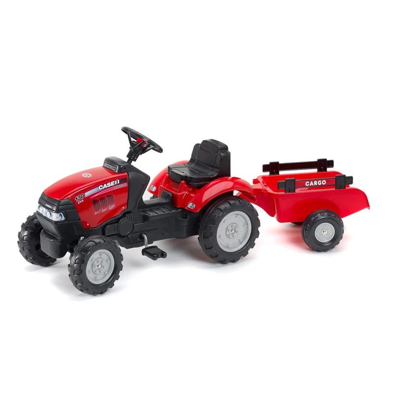 Falk - Case IH pedal tractor with trailer - For ages 2 and up - Made in France - Directional steering wheel with horn - 961B