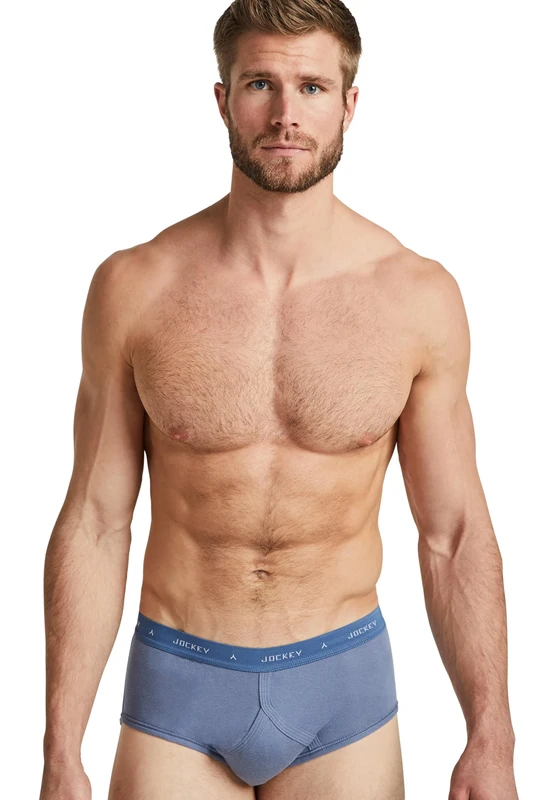 Jockey Men's UK Classic Cotton Rib Y-Front Brief - 3 Pack, Indigo Mix, 44
