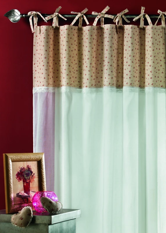 Homemaison - Cotton Voile Curtain with Printed Sides - 90% Cotton, 10% Linen - Transparent Shading - Matching Ties - Living Room Bedroom Kitchen Window - 135 x 260 cm - Ivory