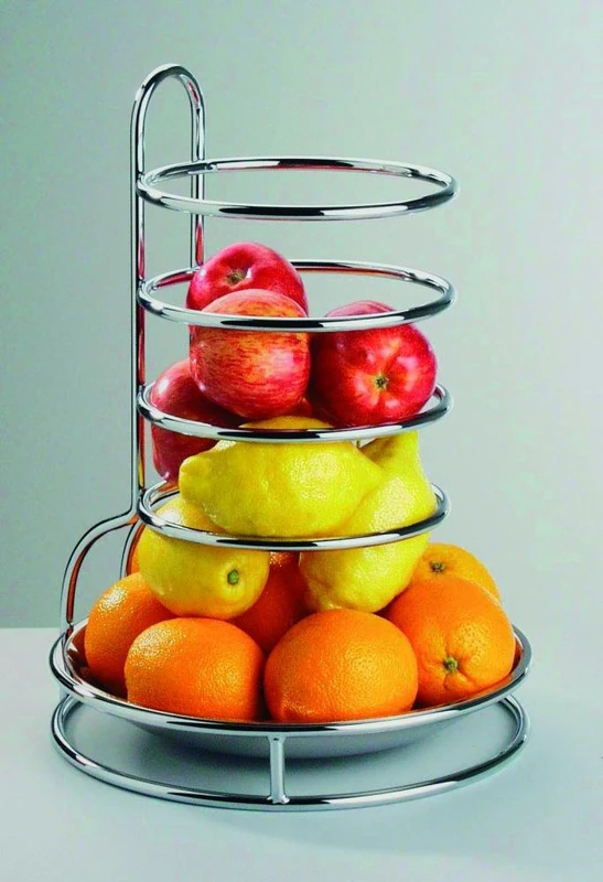 APS-Fruits Cake Stand Diameter 27.5cm, height 32cm 18/8Stainless Steel Polished Chrome-Plated Metal Wire Stainless Steel Inner Bowl Ideal for Buffet