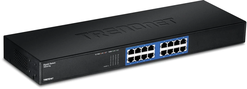 TRENDnet 16-Port Unmanaged Gigabit GREENnet Switch, 16 x RJ-45 Ports, 32 Gbps Forwarding Capacity, Fanless, Rack Mountable, TEG-S16G