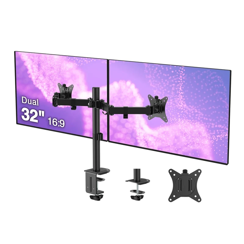 SIIG Tilt/Swivel/Rotate/Extend Desk Mount for 13 to 27 Inches Dual Monitor, Black (CE-MT0Q11-S1)