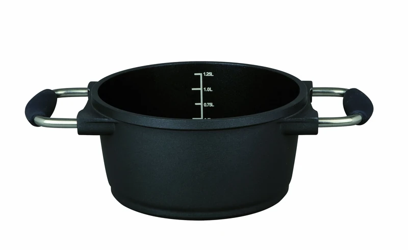 GSW Stahlwaren GmbH Cast Aluminium Cooking Pot, 16 x 8.5 cm, 1.3 L, Stainless Steel, Black, 30 x 16 x 8.5 cm