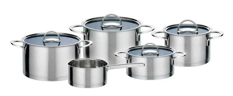 GSW Stahlwaren GmbH Cooking Pot Set, Silver/Clear, 2.5 Litre, 9-Piece