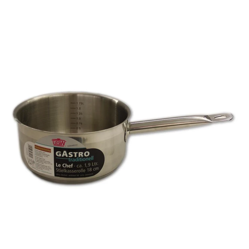 GSW Stahlwaren GmbH Sauce Pan, 18 x 9.5 cm, 1.9 L, Stainless Steel, Silver, 30 x 18 x 9.5 cm