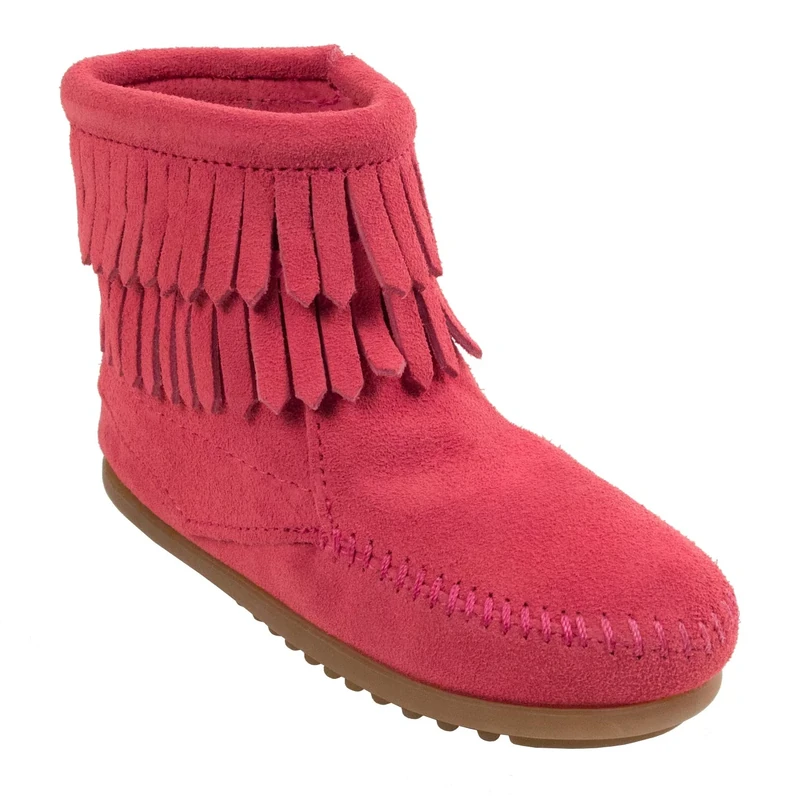 Minnetonka Double Fringe Side Zip, Unisex Kids Ankle Boots, Pink (Pink), 13 Child UK (31/32 EU)