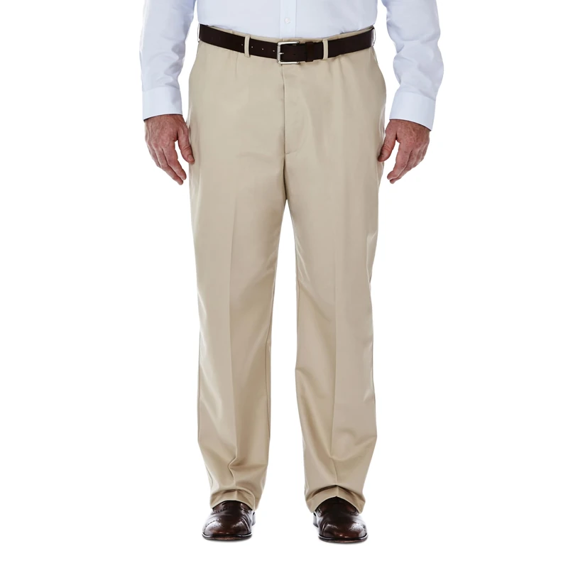 Haggar Men's Big & Tall Work to Weekend Hidden Expandable-Waist Plain-Front Pant - Beige - 44W x 30L