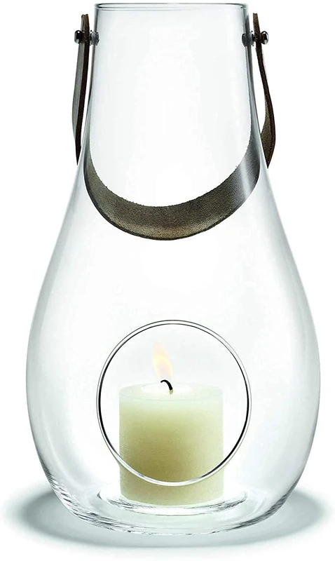 Holmegaard Lantern Height 25 cm Design with Light Made of Hand-Blown Glass, Clear