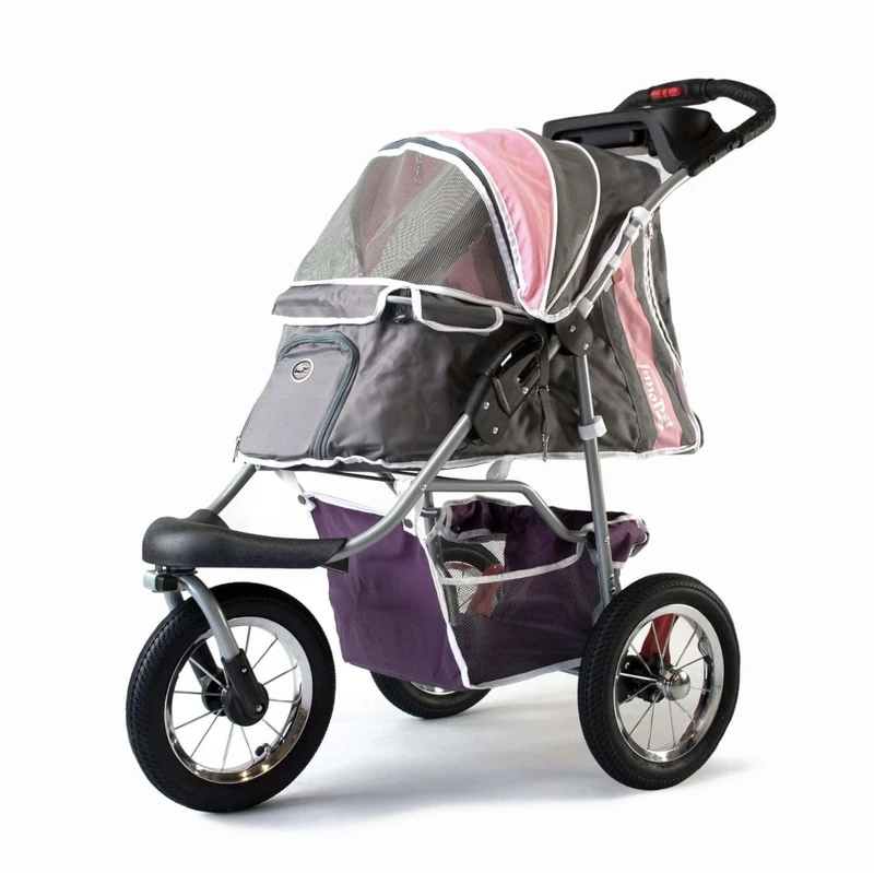 Pet Stroller,IPS-040,Grey/Pink/Lila, dog carrier, trolley, Trailer, Innopet, Buggy Comfort with Airfilled Tyres. Foldable pet buggy, pushchair, pram for dogs and cats - Image 1