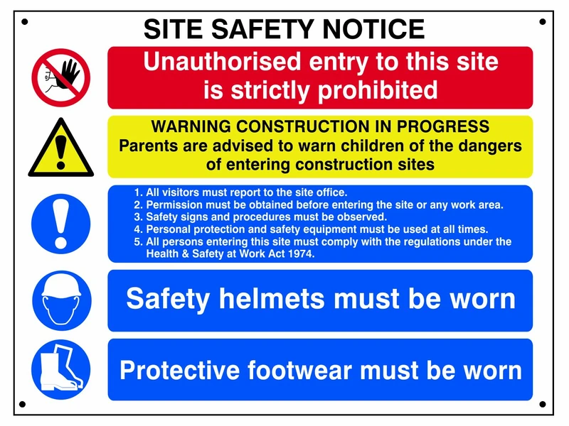 Scan SCA4550 Rigid foamed 3mm PVC sign - Composite site safety notice - 800 x 600mm,Yellow, Red, Blue and Black