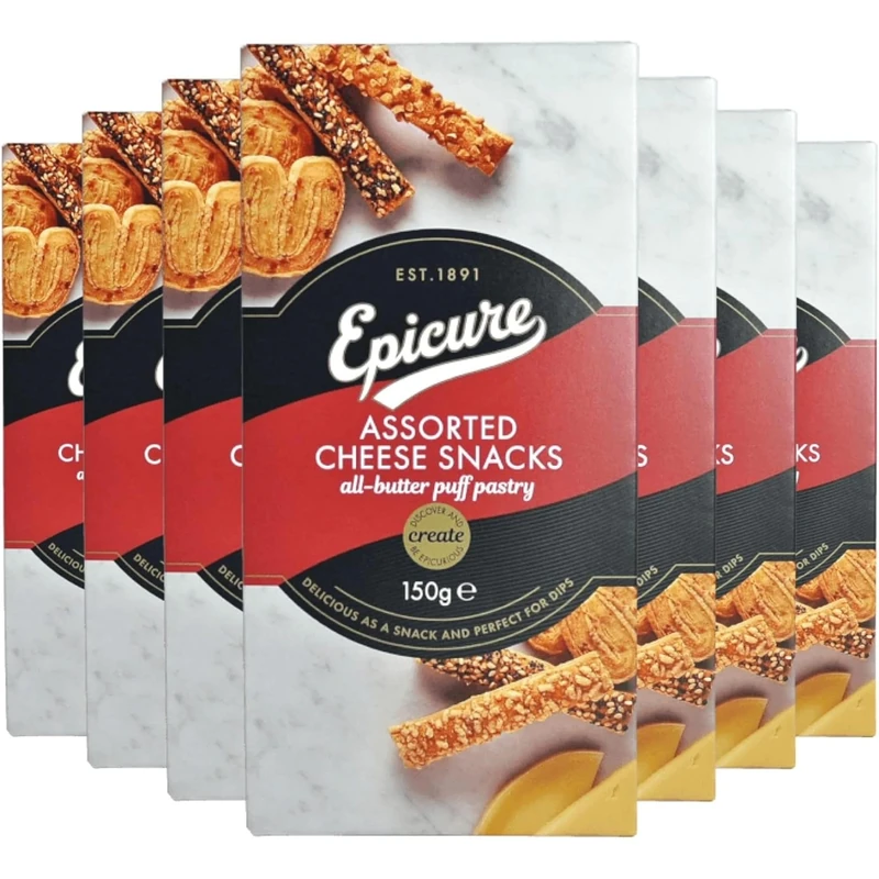 Epicure Assorted Cheese Crispy Puff Pastry Snacks, 150 g (Pack of 14)