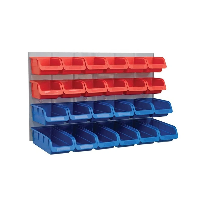 Faithfull 24 Wall Mounted Storage Bins with Metal Back Panel – Plastic Parts Organiser for Garage, Workshop, Van or Shed – 64 x 38 x 22cm - Image 1