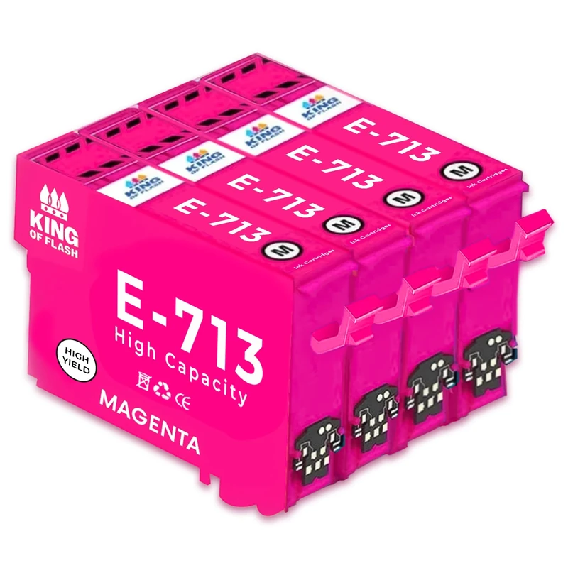 KING OF FLASH Compatible Inks for Epson T0711 T0712 T0713 T0714 T0715 Ink Cartridges Replacement for Epson Stylus SX218 SX415 SX515W SX200 SX100 SX610FW S21 DX7450 DX8400 (4 x T0713)