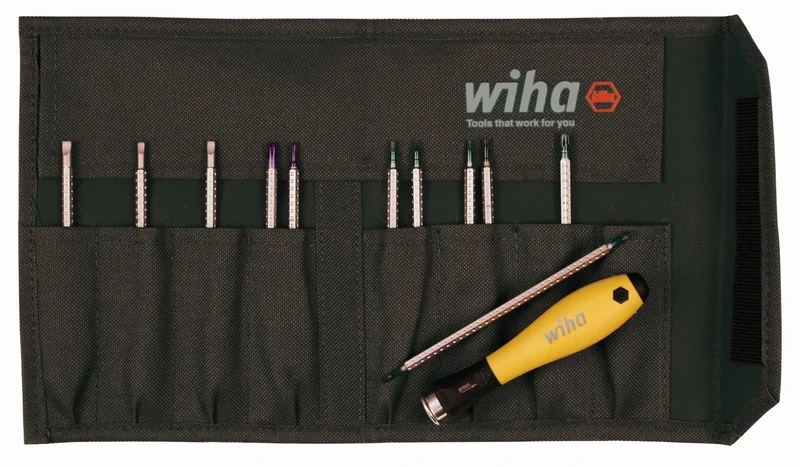 Wiha 26985 System 4 ESD Safe Drive-Loc Slotted 1.5-4.0 and Phillips 000-1 and Torx T1-T15, Interchangeable 12-Piece Set