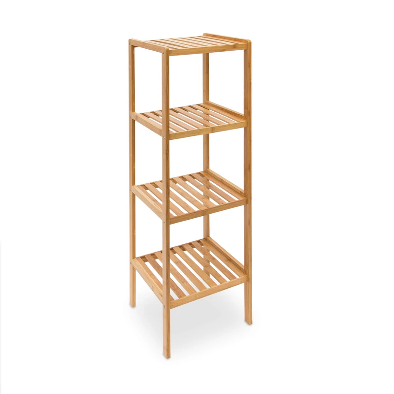 Relaxdays Bamboo Bathroom Shelf with 4 Tiers, 110 x 33 x 33 cm, Free-Standing Shelving Unit, Wooden Storage Shelves, Natural Brown