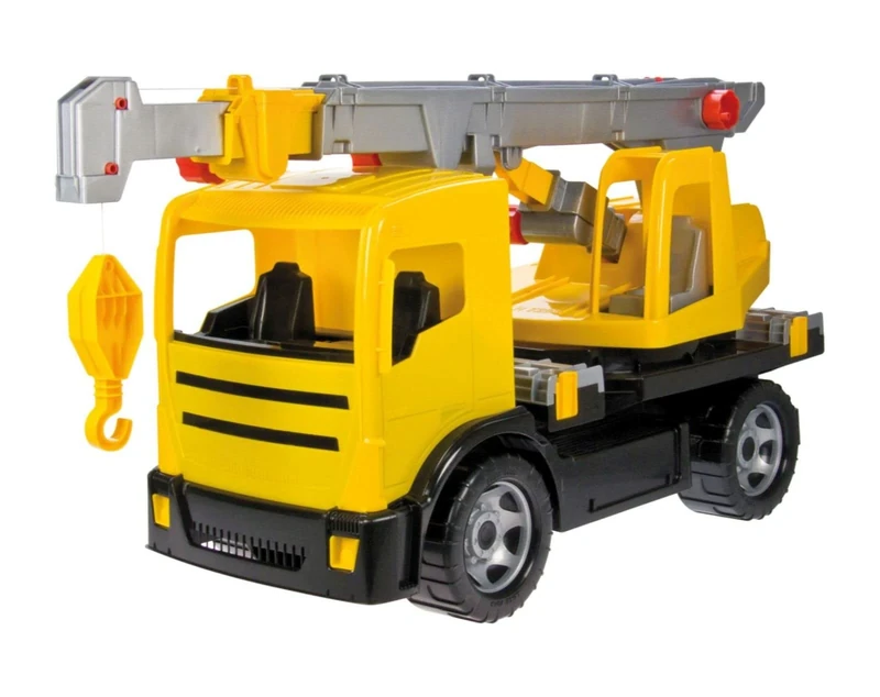 Lena 02176 - Sturdy Giant crane truck yellow, Giga Trucks crane approx. 70 cm, XXL crane truck with extendable cable winch up to 1.05 metres, 270° rotating body, for children from 3 years