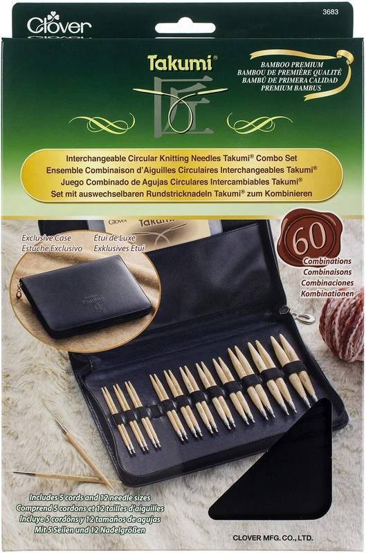 clover Interchangeable Circular Knitting Pins Set, Bamboo, 3.25 mm-10 mm