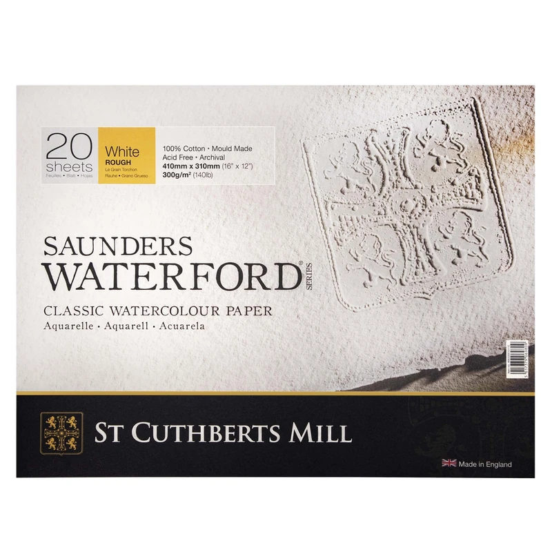 Saunders Waterford ST CUTHBERTS MILL, Fine Art Watercolor Paper, Cold Pressed (NO), 300gsm, 4-Sided Glued Pad, 16x12, White, 12 Sheets