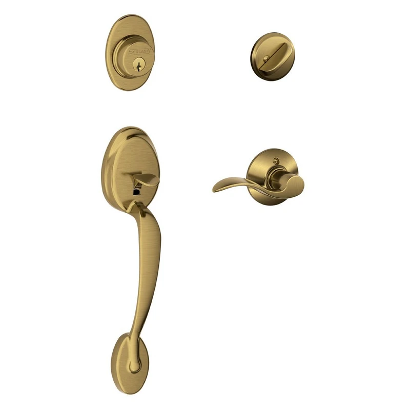 Schlage Plymouth Single Cylinder Handleset and Right Hand Accent Lever, Antique Brass (F60 PLY 609 Acc RH)
