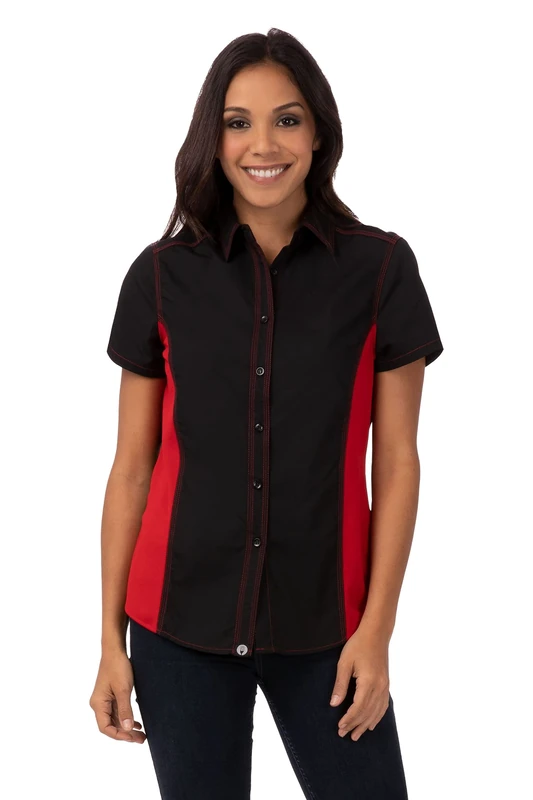 Chef Works Women's Universal Contrast Shirt, Black/Red Mesh, X-Large - Image 1
