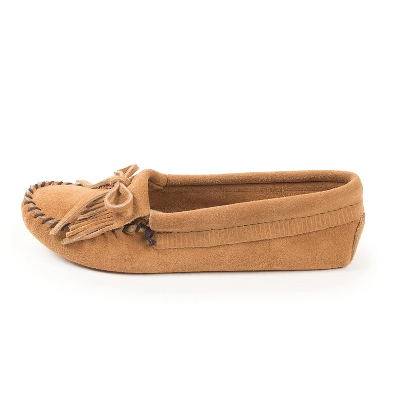 Minnetonka Women's Kilty Suede Softsole Moccasin,Taupe,5.5 M US