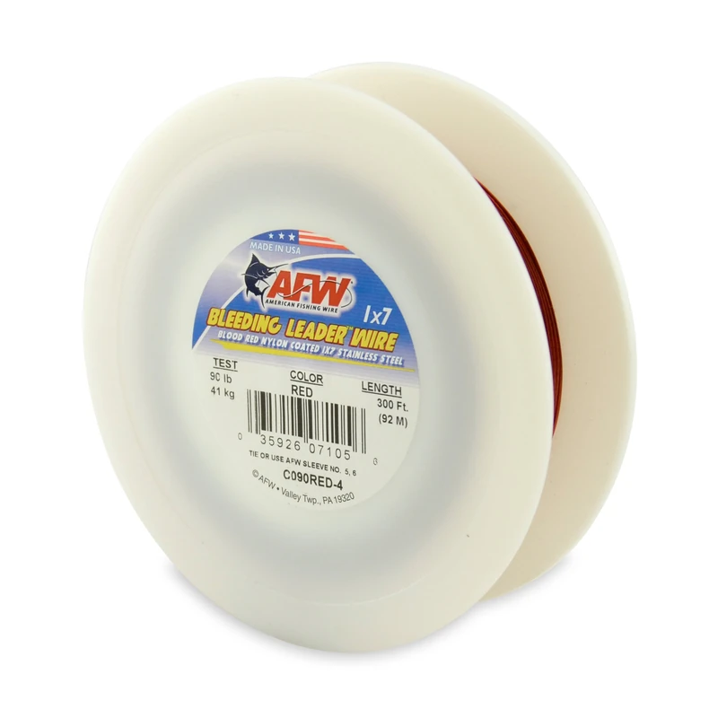 American Fishing Wire Bleeding Leader Blood Red Nylon Coated 1x7 Stainless Steel Leader Wire, 90 Pound Test, 300-Feet