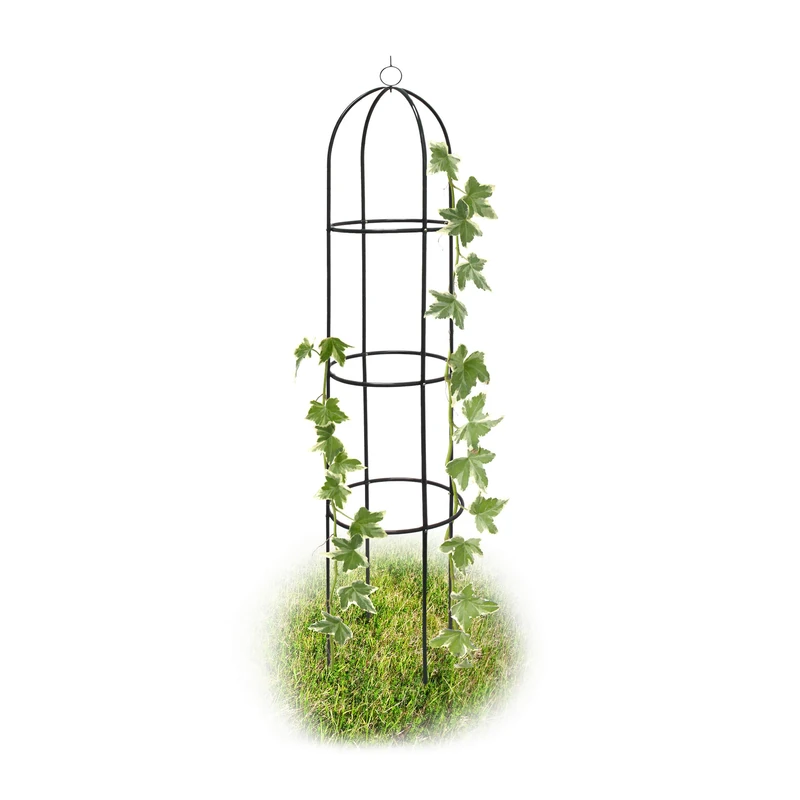 Relaxdays Metal Obelisk, Trellis for Climbing Plants, 190 cm, Steel Support, Green - Image 1