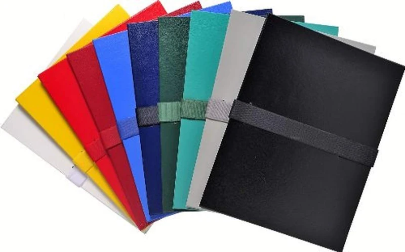 Exacompta - Ref 640E - Balacron Expanding Spine Folder - 240 x 320mm in Size, Suitable for Holding A4 Documents, Hook & Loop Strap Closure, Durable - Assorted Colours (Pack of 10)