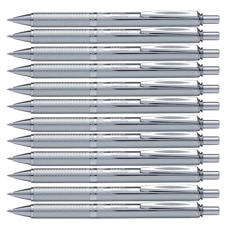 Pentel EnerGel Sterling BL407-A 0.35mm Push-Button Mechanism Gel Ink Pen with Silver Metal Casing - Black