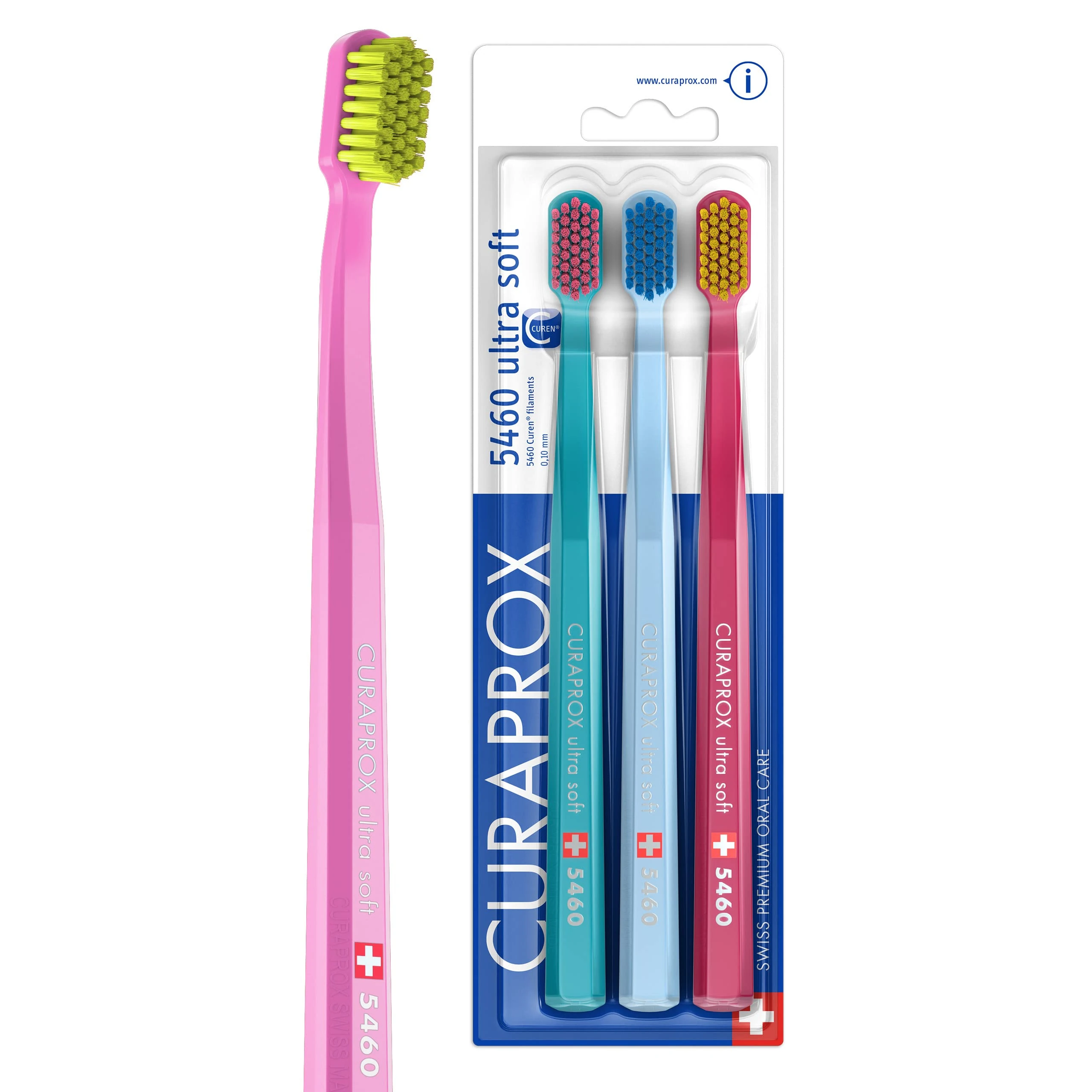 Curaprox CS 5460 Ultra-Soft Toothbrush – for Sensitive Teeth & Gums | Gentle Plaque Removal | 3-Pieces |Random Colour | Made in Switzerland