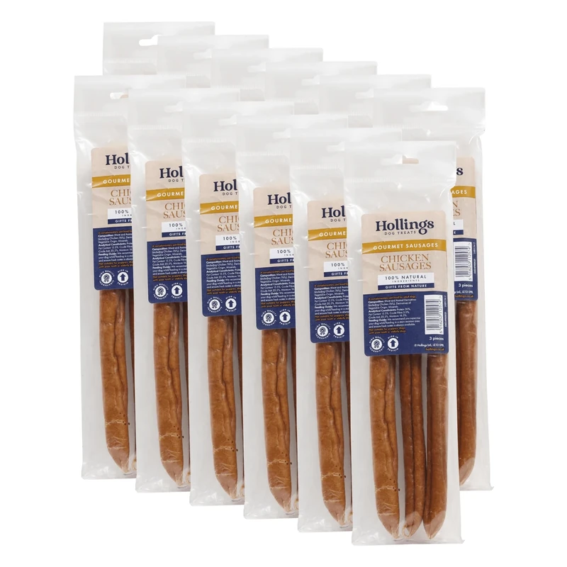 Hollings Chicken Sausages Dog Treats, Delicious, Nutritious Air Dried Chews for Adult Dogs, Made with 100% Natural Ingredients (Pack of 36)