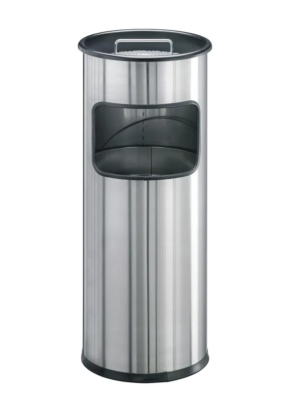Durable Waste Bin Metal with Round Ashtray - Silver