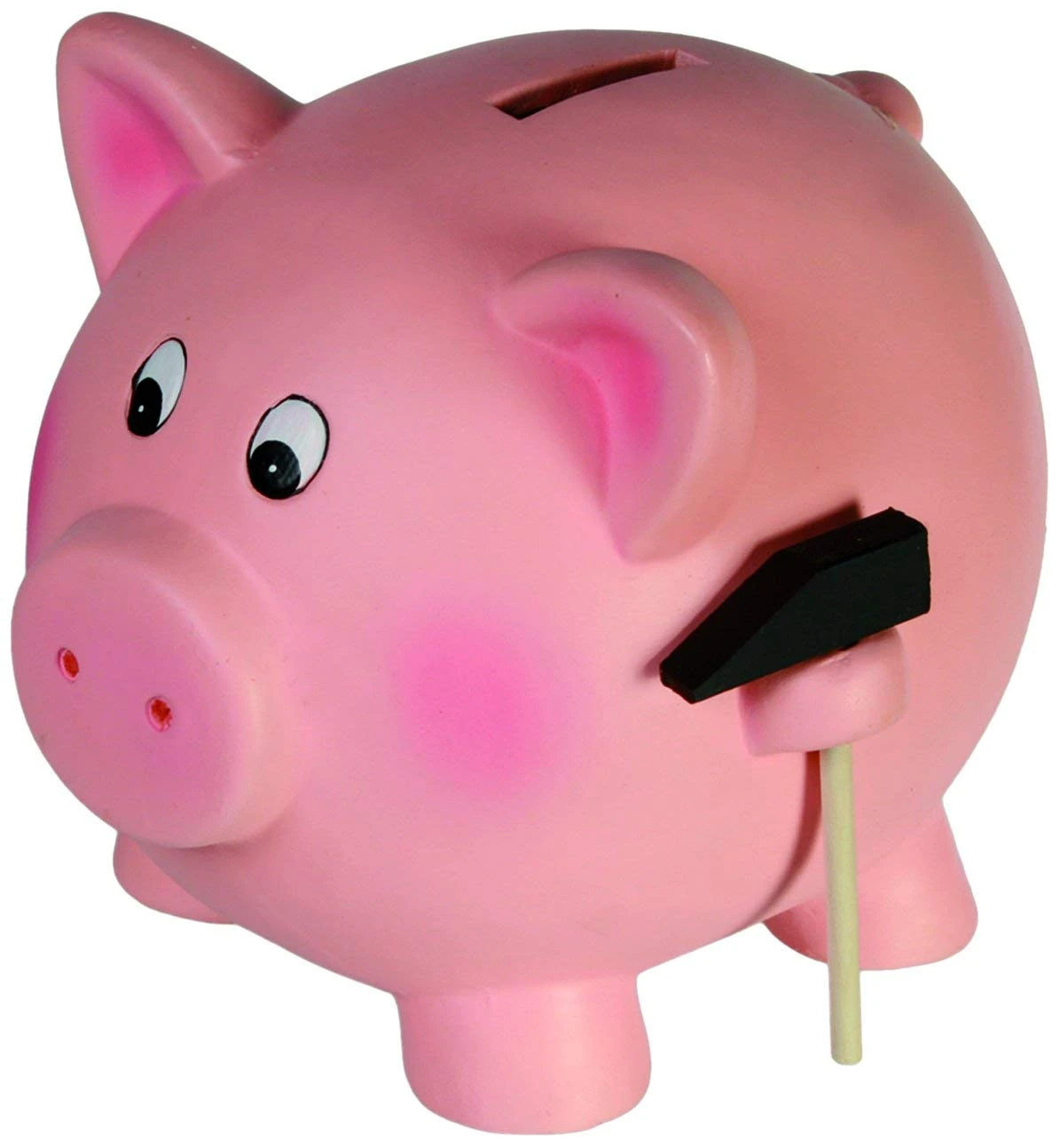 Out of the Blue Piggy Bank Jumbo Pig Holding a Hammer, Terracotta, Pink, 22.0 x 21.0 x 17.5 cm