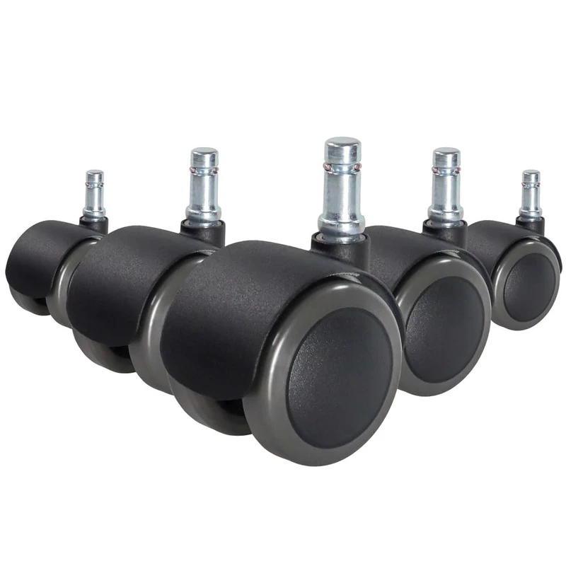 hjh OFFICE Castors for office chairs chair wheels ROLO FIX 11mm/50mm Set of 5 special zinc castors for hard floors black - Image 1