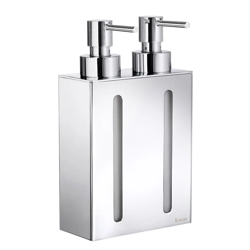SMEDBO SME_FK258 Smedbo "Outline" Double Soap And Lotion Dispenser, Polished Chrome, 11.2 x 6 x 21 cm, Silver