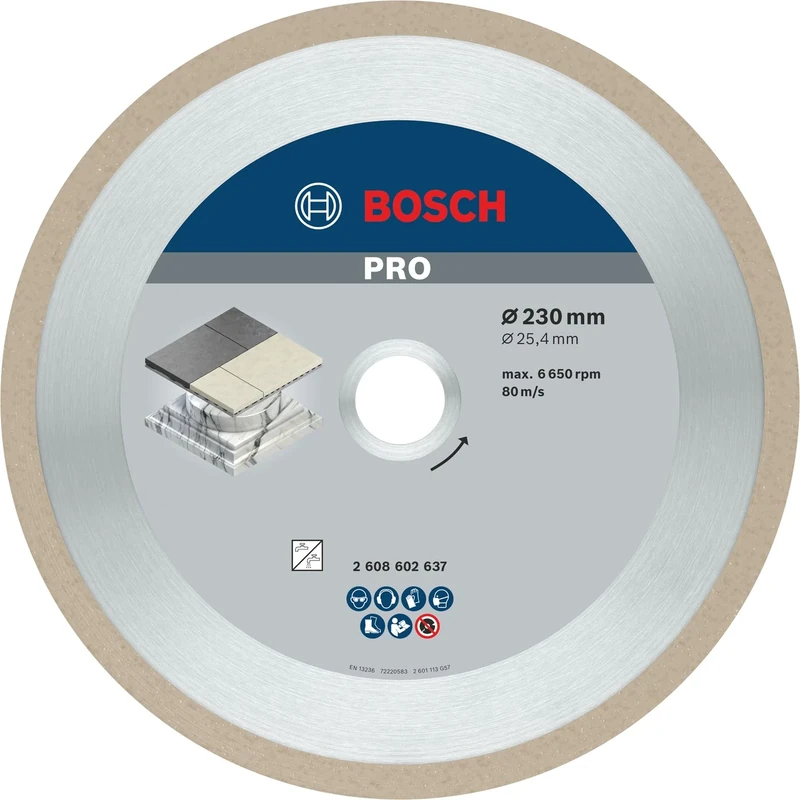 Bosch 1x PRO Ceramic Diamond Cutting Disc for Bore 25.4 and Tile Cutters (for Tiles, Hard tiles, Ø 230 mm, Professional Accessory Table Saw)