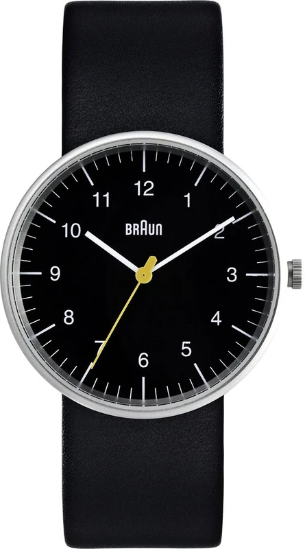 Braun Men's Three Hand Movement Quartz Watch with Black Dial Analogue Display and Black Leather Strap BN0021BKBKG