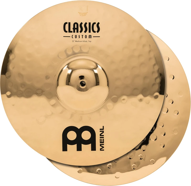 Meinl Cymbals Classics Custom Brilliant Hihat Medium Cymbal 15 inch (Video) for Drum Set (38,10cm) – Pair – B12 Bronze, Brilliant Finish, Made in Germany (CC15MH-B)