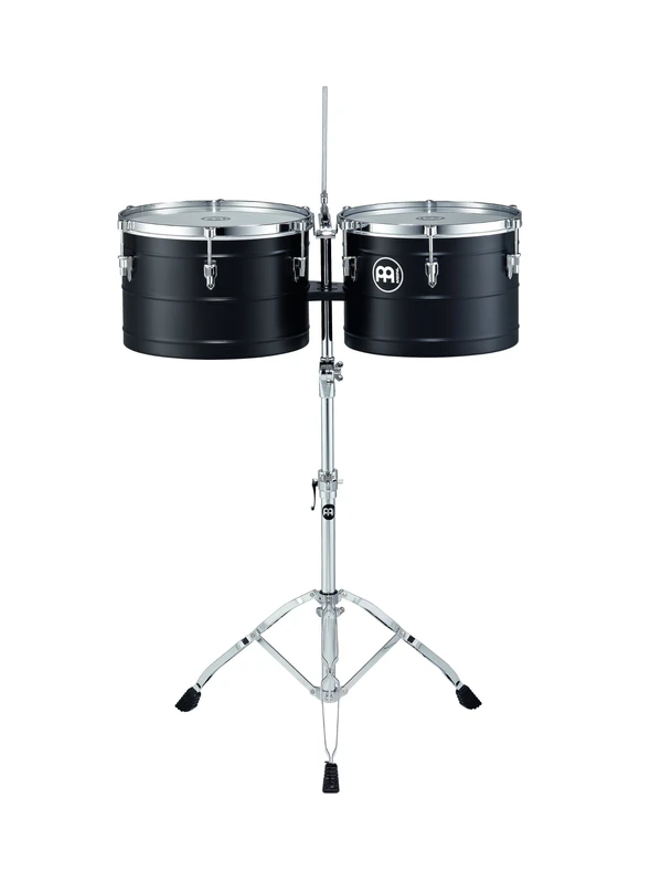 Meinl Percussion Marathon Turbo Timbales - 2 Drums with 14 and 15 Inches - With Tilting Stand - Steel, Black (MTT1415BK)